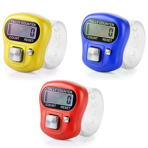 Image of GLUN Pack of 3 Finger Prayer Counter, 5-Digit Counting LCD Display Device, Ring Electronic Digital Finger Counter for Prayers & Various Counting Use (Random Colour)
