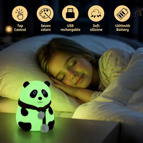 Image of ANKRI Rechargeable Silicone Panda Night Light for Kids | 7-Color LED Changing Lamp | Adorable Room Decor & Gift for Toddlers, Teens, & Valentine's Day Present