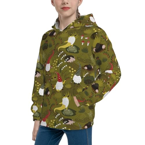 Gnomes Playing in the Garden Kid Hoodies Boys Sweatshirts Girls Pullover with Pocket2
