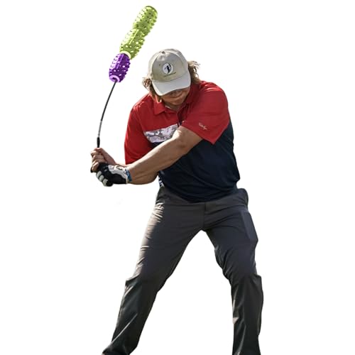 Aero Whip Tempo and Speed Golf Trainer, Flexible Shaft for Golf Training Aid, Great Golf Warm Up Tool, Swing Speed Air Resistance Training. (Green and Purple)