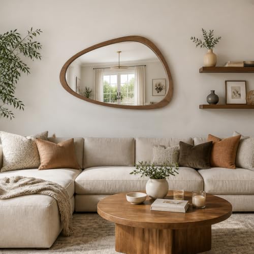 Image of Asymmetrical Irregular Solid Wood Framed Wall Mirror, 24 inchx36 inch
