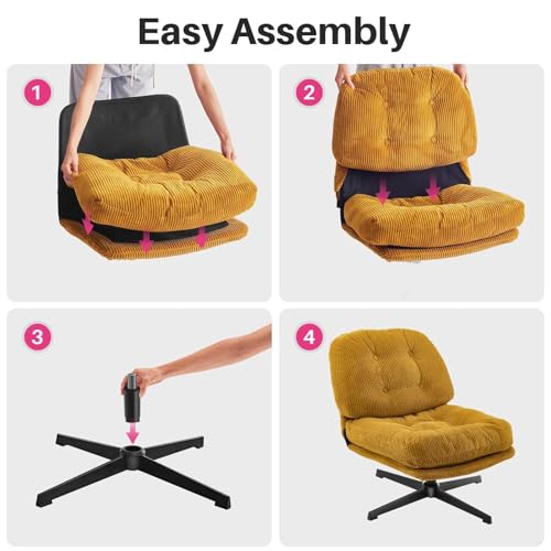 Redlife Swivel Accent Chair, Cross Legged Chair, 360° Swivel Bedroom Chair, Comfy Lounge Chair Lazy Upholstered Chairs, Modern Reading Chair Lounge Chair for Living Room, Bedroom (Yellow) - Thumbnail 6