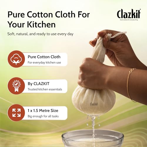 Image of Clazkit Muslin Cheese Cloth Bag - Reusable Straining & Filtering Cloth for Paneer, Juice, Nut Milk & Ice Cream, Size - 10 x 12Inches - Pack of 6