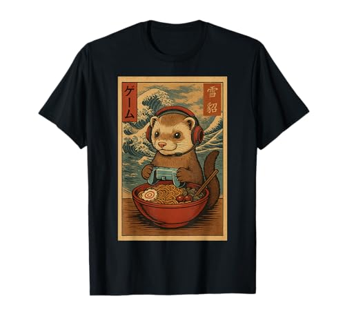 Kawaii Anime Gamer Ferret Ramen Retro Japanese Gaming Funny T-Shirt
