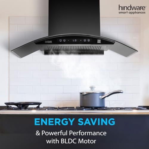 Image of Hindware Smart Appliances Sancia BLDC 90cm Kitchen Chimney | 1400 CMH | Filterless | Autoclean | Curved Glass | Motion Sensor, Touch Control | 12 Yrs Warranty on Motor, 3 Yrs on Product by Brand