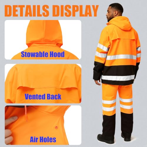 Image of Rizzon Rain Suits for Men Women Waterproof Heavy Duty Rain Gear Hi-Vis Rain Jacket & Pants for Fishing, Camping