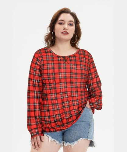 Image of CARCOS Plus Size Tops for Women Color Block Flower /Striped /Camo Crew Neck Long Sleeve Tee Shirt
