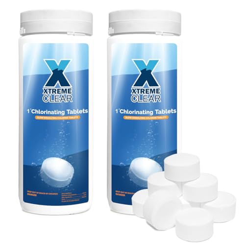 XtremeClear Value Pack 2 Pack 1' Chlorine Tabs, Long-Lasting Stabilized, Swimming Pool, Hot Tubs & Spa, Small Pool Sanitizer - Slow Dissolving Tablet, 3Lbs (1.5Lbs Each Bottle)