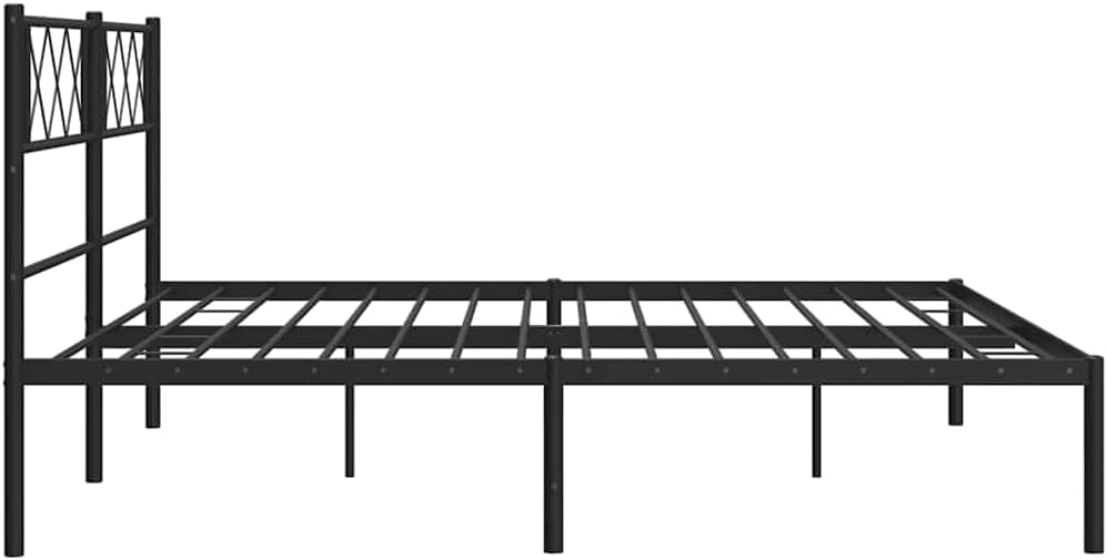 Metal Bed Frame Black Powder-Coated Steel Full Size Platform Bed Frame with Headboard and Storage, Sturdy Durable Slatted Foundation for Bedroom Furniture