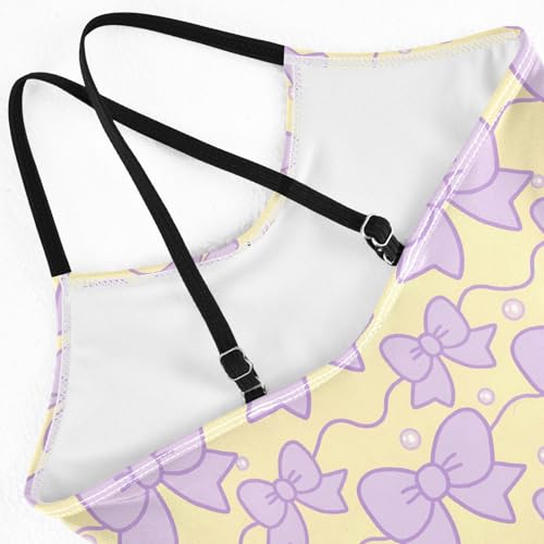 senya Girls Swimsuits One-Piece Swimwear Tie Bathing Suit Beach Summer Round Neck 7-8T Purple Bow Pattern4