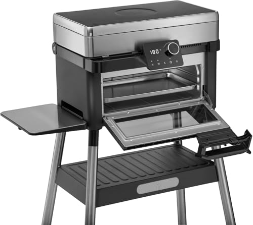 WMF Profi Plus Urban Master Elektrogrill für Outdoorküche – Standgrill bis 340°C, 2-in-1 Balkongrill ohne Gas mit Backofen bis 200°C, Gusseisen-Grillplatten, inkl. Deckel für Balkon und Garten, 3000W