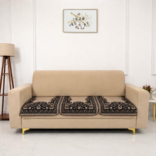 Image of Homerz Premium 'Maharaja Paradise Series' Sofa Cover | Net Fabric Sofa Cover | Washable, Anti-Dust Backed & Wrinkle Resistant Cover (Beige Empress, 3 Seater, Only Seat Cover)