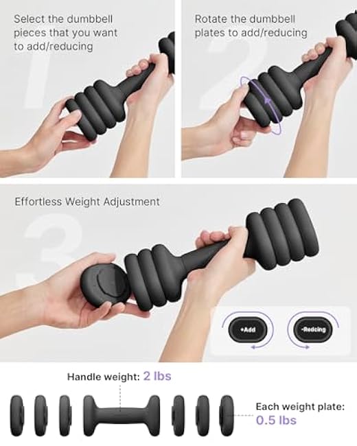 YOTTOY Adjustable Dumbbell Set of 2, 4-in-1 Hand Weights for Women at Home, Compact Free Weights Dumbbells Set with Soft Grip and Base, 2-5 lbs Each for Home Gym