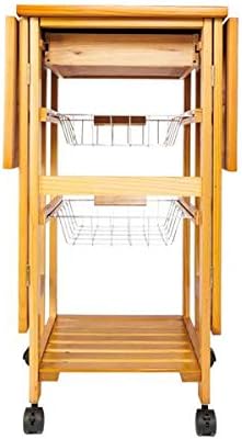 Portable Rolling Drop Leaf Kitchen Storage Trolley Cart Island Sapele Color