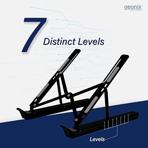 Image of GEONIX 6 Angles Height Adjustable Foldable Laptop /Notebook Aluminium Alloy Stand with 2 Type C Interface and 3 USB A Interface (Black)