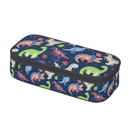 Image of Dinosaurs Pencil Case for Boys, Cute Pencil Case with Zipper, Blue Pencil Holder with Compartments, Gift Idea for Dinosaur Lovers