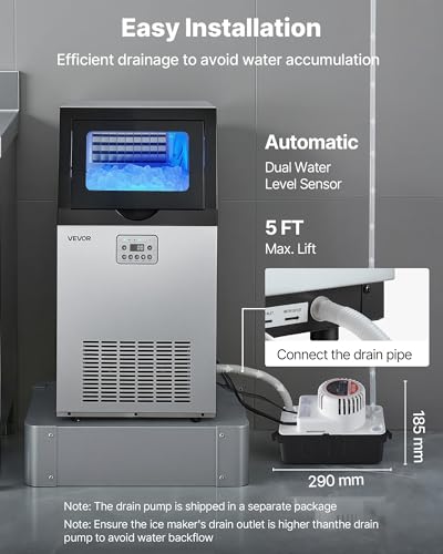 Image of VEVOR Commercial Ice Maker Machine with Pump, 120 lbs /24h with 30 lbs Storage Capacity, Built-in /Freestanding /Under Counter, Stainless Steel Ice Maker with LED Display & Self-Cleaning, for Home Bar
