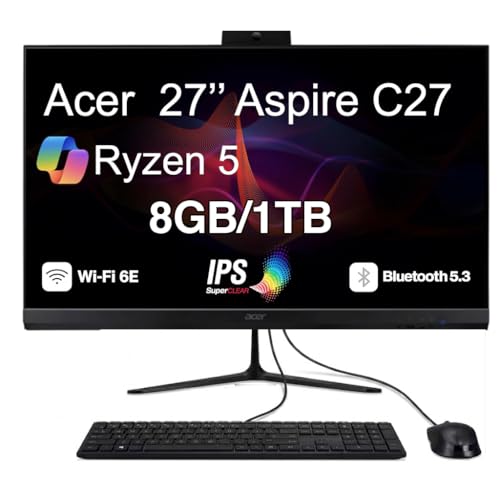 Image of Acer Aspire C27 Professional All-in-One 27 inch IPS FHD Display (AMD Ryzen 5 7430U, 8GB DDR4, 1TB PCIe SSD, AMD Radeon, WiFi 6E, Webcam, Bluetooth 5.3, Win 11 Home)