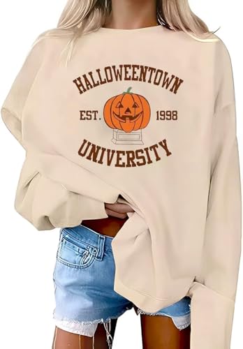 Halloweentown Est 1998 University Sweatshirt For Women Shirt Funny Pumpkin Print Shirt Tops Fall Crew Neck PulloverMedium Apricot