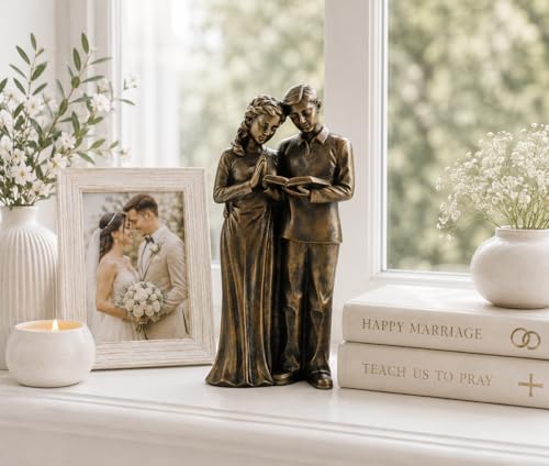 Estatua pareja rezando resina 8 pulg bronce miniatura 3