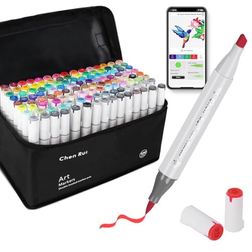 120 Alcohol Chen Rui Brush Markers with Free App,Dual Brush & Chisel Tips Art Markers for Adults and Kids, Alcohol Based Markers Dual Tips for Sketching, Drawing，Painting
