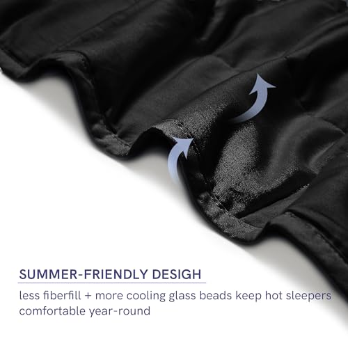 YnM Cotton King Size Weighted Blanket for Adults (88x104 Inches, 15 Pounds, Black), Smallest Compartments with Cooling Glass Beads,Heavy Blanket for Two Persons of 70~140lbs on Queen or King Bed