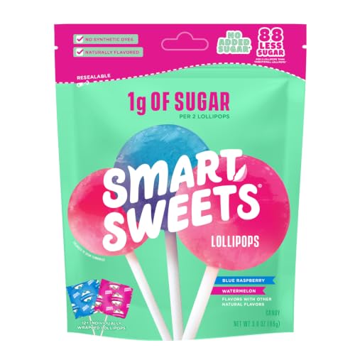 Smart Sweets, Blue Raspberry Watermelon Lollipops Multipack, 3 Ounce