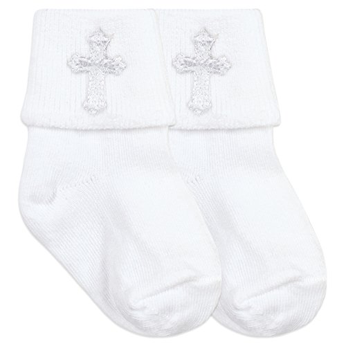 Jefferies Socks Baby Boys Girls Christening Baptism Cross Turn Cuff Socks 1 Pair Pack (Infant - USA Shoe 1-4 - 3-12 Months, White)