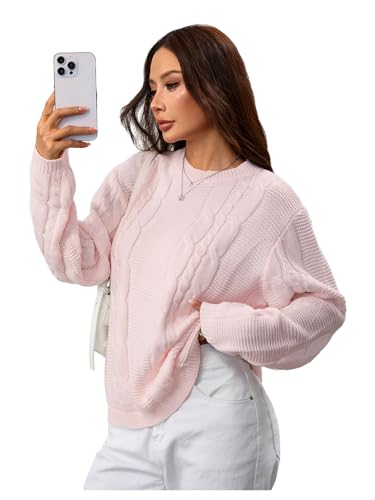 Verdusa Women's Oversized Cable Knit Chunky Cardigan Sweaters Cozy Knit Tops Fall Slouchy Sweaters Pink Small