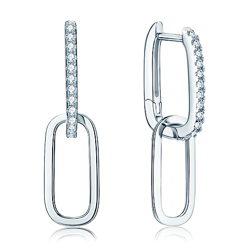 AINUOSHI Moissanite Convertible Link Dangle Earrings for Women, 925 Sterling Silver Paperclip Link Chain Rectangle Drop Earrings, D-E Color Moissanite, Hypoallergenic, Jewelry Box Packed