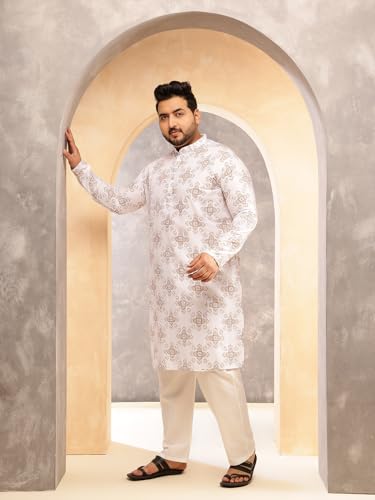 Image of SOJANYA Plus (Since 1958) Men's Printed Cotton Linen Kurta With White Pyjama