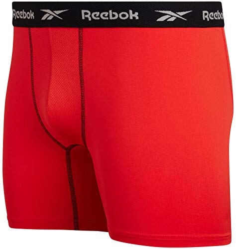 Reebok Men's Boxer Briefs – 4 Pack Quick Dry Moisture Wicking Performance Mens Underwear - Stretchy Soft Boxers for Men S-XL, Size Large, Black/Orange/Charcoal4