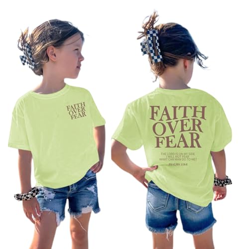 Image of Girls Faith Over Fear Christian Shirts for Kids Jesus God Bible Verse Religious Tshirt Cute Preppy Graphic Tees Tops