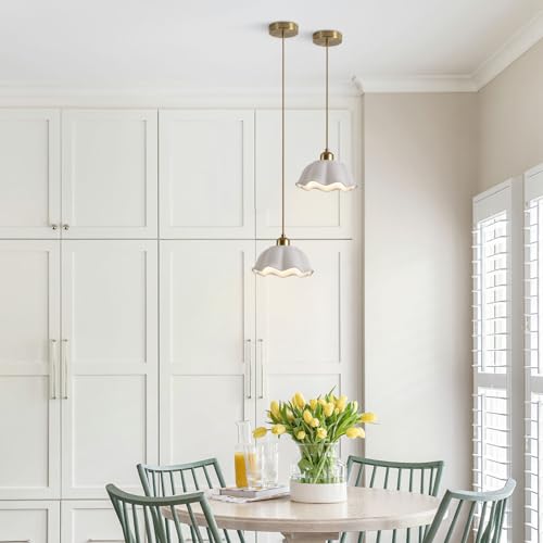 Magiroz Modern Minimalist White Pleated Ceramics Pendant Lights Kitchen Island Mid Century Opal Glass Dome Adjustable Height Hanging Ceiling Light Fixture Brass Milk Glass Pendant Light MPL11-1 GD by Magiroz - Image 8