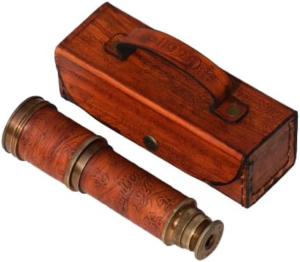 Nautical Pullout Telescope 16" Antique Brass Marine Telescope with Leather Box Vintage Maritime Collectible Scope for Navigation, Décor & Gifts