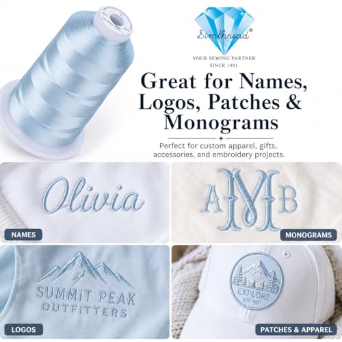 Image of Simthread 5000M 40WT Polyester Embroidery Thread, Powder Blue S059 | 5000M 40WT polyester thread feeds smoothly for machine embroidery, monograms, logos, patches and quilting.