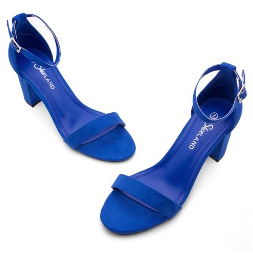 Shoe Land Women's Low Heels - 3-Inch Chunky Block Heeled Sandals with Ankle Strap | Open Toe Short Heels | Comfy Dressy Strappy Sandals for Wedding, Prom, Office2