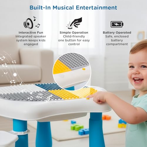 Image of Mee Mee Busy Bench Kids Activity Table with Chair | 2-in-1 Study & Building Desk | Reversible Dual-Sided Top | Marble Run Game Set | Storage Compartment | Musical Play Table | Toddler Table 2-6 Years