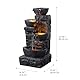 Teamson Home Garten Outdoor Brunnen 4-stufiger Kaskaden-Schalenbrunnen mit warmen LED-Lichtern, Einstellbarer Fluss, dunkelgraues Steinoptik-Finish