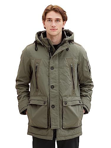 TOM TAILOR Herren 1037358 Coated Parka Jacke mit Abnehmbarer Kapuze, 32097-smokey Olive Green, XL – Ansicht 1