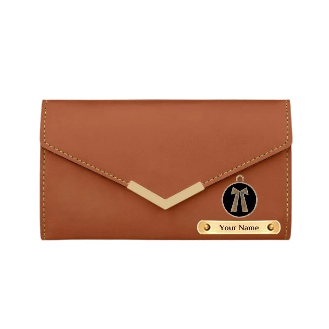 Personalized Ladies Wallet with Name & Charm, Customized Lady Purse Coin Pouch & Card Holder, Personalised Birthday Gifts for Women Hand Purse,Gift for Mom, Wife, Sister (Tan)