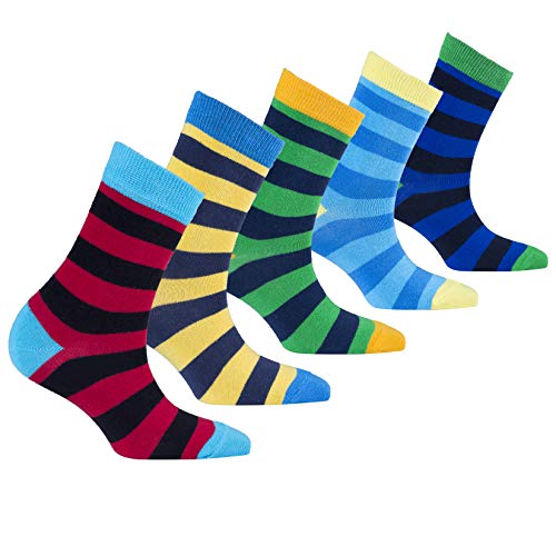 socks n socks-Kids 5-pair Fun Cool Cotton Colorful Stripe Socks Gift Box-Small