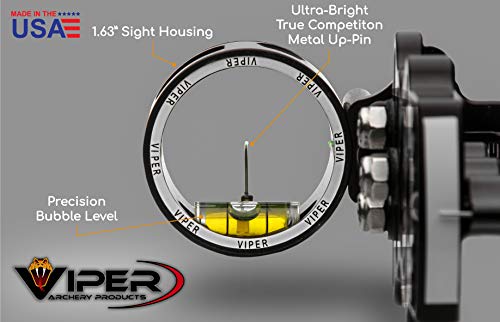 Viper Archery Sidewinder Compound Bow Sight - Made In Usa - Machined Aluminum - Bright Fiber-Optic Single Pin, Toolless Quickset Gear-Drive Elevation Adjustment, 0.010 Pin #TOP3