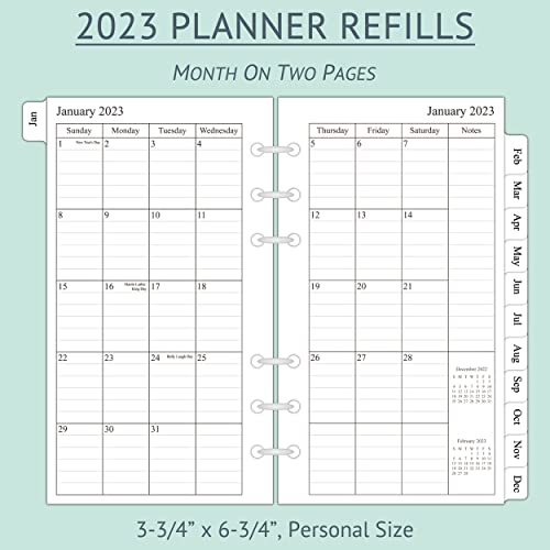 2023 Weekly & Monthly Planner Refill, 3-3/4" X 6-3/4", January 2023 - Dec 2023, Personal/Compact/Size 3 #TOP3