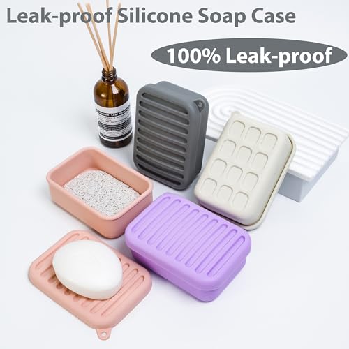 Portable Leakproof Travel Soap Case, Silicone Travel Soap Case, Compact Soap Holder with Drainage Layer, Travel Soap Holder for Camping, Gym, Outdoor (Deep-Gray) - Image 3