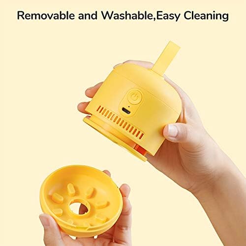 JISULIFE Desktop Vacuum Cleaner, 1100 mAh Portable Mini Table Dust Sweeper with Vacuum Nozzle, 2 Speeds, 360º Rotable, High Suction, Cordless & Detachable Design for Home, Office, School-Yellow
