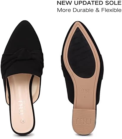 MUSSHOE Mules for Women Comfortable Pointed Toe Backless Slip-on Slides Loafer Flats with Knot,Black 11 | Image 2