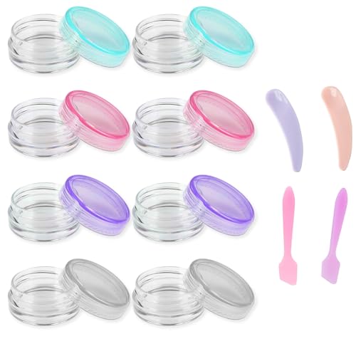 DHWEKU 8 Pcs Contenitori Cosmetici,5g Trasparente Contenitori da Viaggio,Vasetti Plastica,Contenitore Cosmetico Barattoli Plastica Trasparente,per Crema Balsamo Labbra,Con paletta per la crema