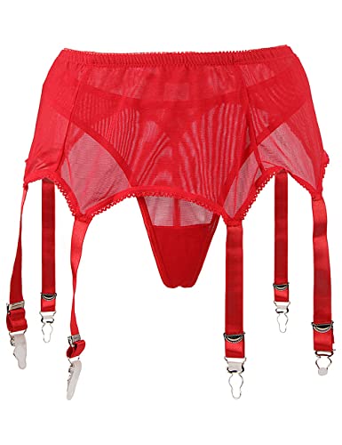 Plus Size Garter Belt Lace Suspender Belt Big Size With 6 Straps Metal Clip For Stockings Fat Lingerie For Women (5X-Large, Red) #TOP5