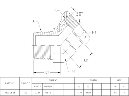 Image of (2-PACK) 1503-08-08 Hydraulic Hose Adapter Fitting 1 /2 inch Male (1 /2 inch-14NPTF) x 1 /2 inch Female Swivel (1 /2 inch-14NPSM) 45 Elbow SAE Pipe Joints Connector Carbon Steel